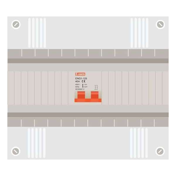 Hoofdschakelaar 2p 40a in 12 modulen kast met buisinvoer Hoofdschakelaar 2p 40a in 12 modulen kast met buisinvoer