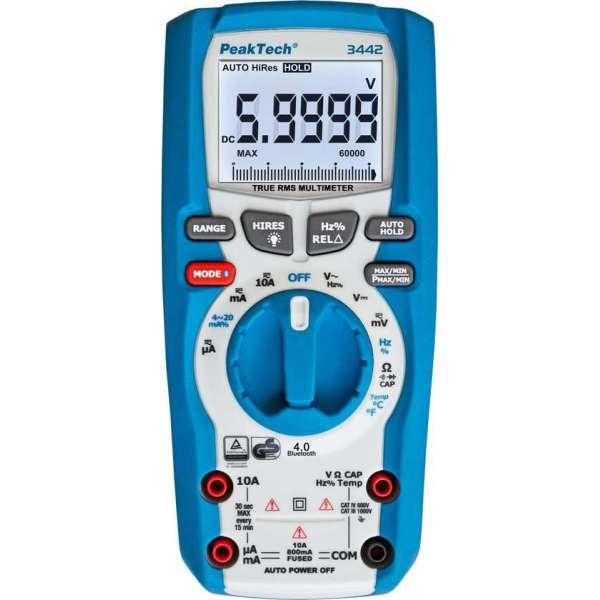 Peaktech 3442: Digitale multimeter ~ 60.000 tellingen ~ 1000V AC / DC met Bluetooth, TrueRMS Peaktech 3442: Digitale multimeter ~ 60.000 tellingen ~ 1000V AC / DC met Bluetooth, TrueRMS