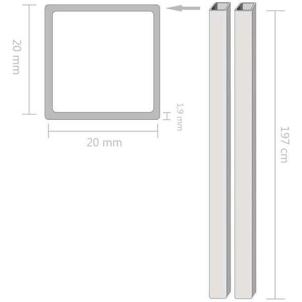 vidaXL Buizen vierkant stekkersectie V2A 2m 20x20x1,9mm rvs 2 st vidaXL Buizen vierkant stekkersectie V2A 2m 20x20x1,9mm rvs 2 st