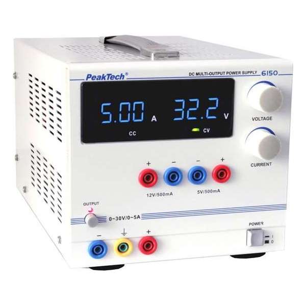 PeakTech 6150 Digitale laboratoriumvoeding 0 - 30 V / 0 - 5 A DC / 5 V / 500 mA vast / 12 V / 500 mA vast PeakTech 6150 Digitale laboratoriumvoeding 0 - 30 V / 0 - 5 A DC / 5 V / 500 mA vast / 12 V / 500 mA vast
