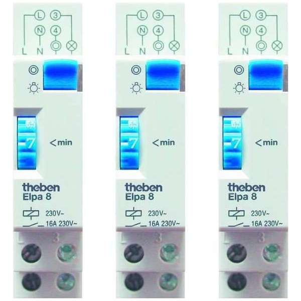 Theben MP008002 ELPA 8 trapverlichtingstimer - traptimer, elektromechanisch, trappenhuisverlichtingstimer, wit, set van 3 Theben MP008002 ELPA 8 trapverlichtingstimer - traptimer, elektromechanisch, trappenhuisverlichtingstimer, wit, set van 3