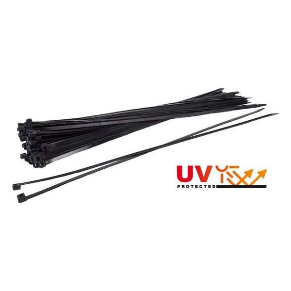 Kabelbinders/tyraps extra UV-bestendig zwart. 750mm x 7.6mm. 10x100 stuks. + Kortpack pen (099.0828) Kabelbinders/tyraps extra UV-bestendig zwart. 750mm x 7.6mm. 10x100 stuks. + Kortpack pen (099.0828)