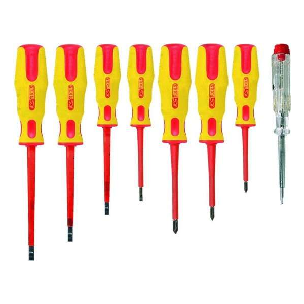 KS Tools schroevendraaier set sleufkop. voltage tester (8 stuks) KS Tools schroevendraaier set sleufkop. voltage tester (8 stuks)