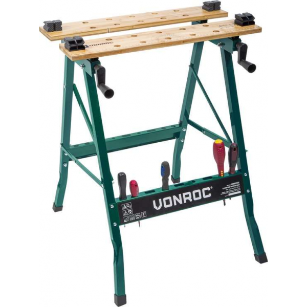 VONROC Werkbank – Voorzien van bamboe werkblad – Opvouwbaar & belastbaar tot 150kg VONROC Werkbank – Voorzien van bamboe werkblad – Opvouwbaar & belastbaar tot 150kg