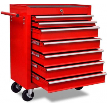 VidaXL Gereedschapswagen 7 lades - Wieltjes - 690x330x772 mm - Rood
