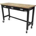 Professionele 152 Cm Verrijdbare Werkbank Met 3 Laden en Massief Houten Werkblad