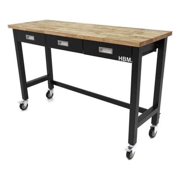 Professionele 152 Cm Verrijdbare Werkbank Met 3 Laden en Massief Houten Werkblad Professionele 152 Cm Verrijdbare Werkbank Met 3 Laden en Massief Houten Werkblad