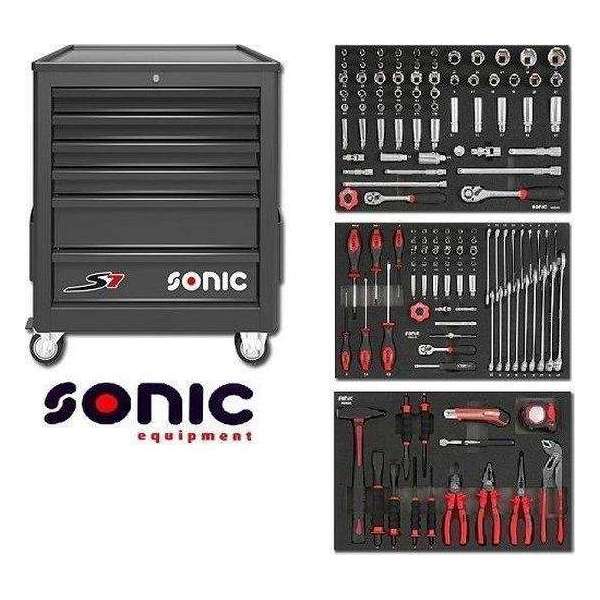 Sonic Gereedschapswagen - Gevuld - 140-delig - 6 lades - Zwart Sonic Gereedschapswagen - Gevuld - 140-delig - 6 lades - Zwart