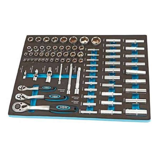 HBM 81-delige doppenset met ratels FOAM inlay voor gereedschapswagen HBM 81-delige doppenset met ratels FOAM inlay voor gereedschapswagen