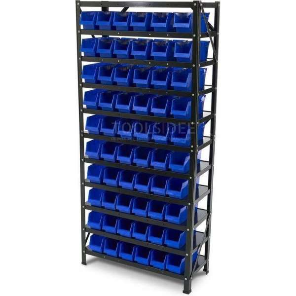 HBM Bakkenkast, Opbergsysteem, Stelling met 60 Opbergbakken HBM Bakkenkast, Opbergsysteem, Stelling met 60 Opbergbakken