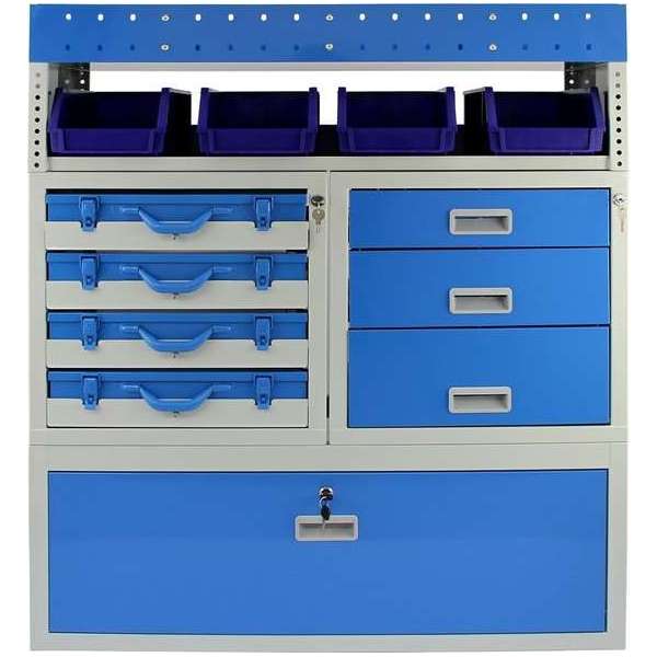 Bedrijfswagen interieur - Bestelbus Opslag Stelling Kast Bedrijfswageninrichting - Metaal - Blauw Bedrijfswagen interieur - Bestelbus Opslag Stelling Kast Bedrijfswageninrichting - Metaal - Blauw