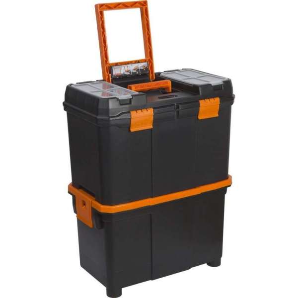 Gereedschapskoffer met Wielen - Leeg - Gereedschapstrolley - Zwart met Oranje Gereedschapskoffer met Wielen - Leeg - Gereedschapstrolley - Zwart met Oranje
