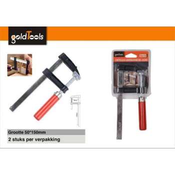 GoldTools Schroef-lijmklem - 2 stuks - Lijmklem - Lijmtang - F-spanklem lijmklem - F-klem - Rood - 50x150mm