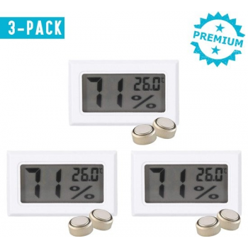 Qitch&Quisine - Hygro - Vochtmeter - Hygrometer - Hygrometer Met Batterijen - Wit - Inclu
