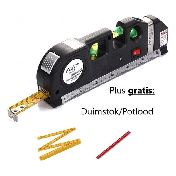 Fixit Levelpro3 Laserwaterpas - Incl. Rolmaat 2,50 meter - Incl. Batterijen - 3 Verschill Fixit Levelpro3 Laserwaterpas - Incl. Rolmaat 2,50 meter - Incl. Batterijen - 3 Verschill