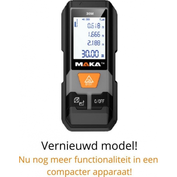 MAKA Digitale laser afstandmeter - 30 meter bereik - Aanpasbare meetreferentie - Lasermet MAKA Digitale laser afstandmeter - 30 meter bereik - Aanpasbare meetreferentie - Lasermet