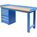 Datona® Werkbank PRO - eiken werkblad - 6 lades - 200 cm - Blauw