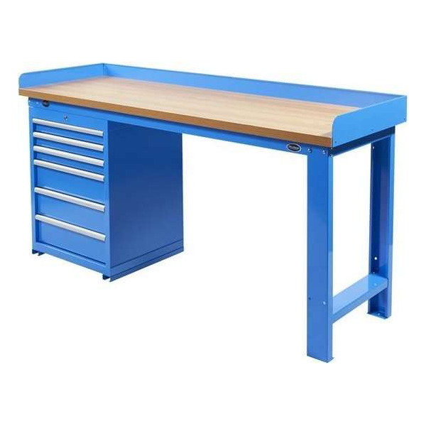 Datona® Werkbank PRO - eiken werkblad - 6 lades - 200 cm - Blauw Datona® Werkbank PRO - eiken werkblad - 6 lades - 200 cm - Blauw