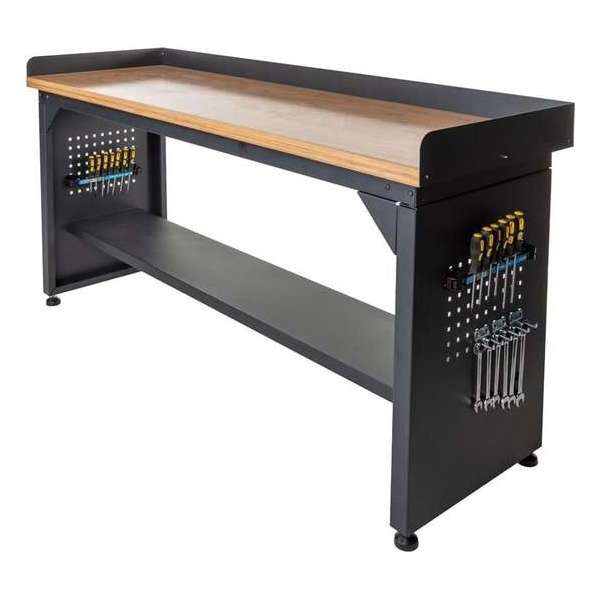 Datona® Werkbank PRO - bamboe werkblad - legbord - 200 cm -  Zwart