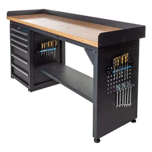 Datona® Werkbank PRO - bamboe werkblad - 6 lades - 200 cm - Zwart Datona® Werkbank PRO - bamboe werkblad - 6 lades - 200 cm - Zwart