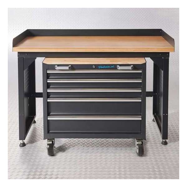 Datona® Werkbank PRO - bamboe werkblad - gereedschapswagen - 150 cm - Zwart Datona® Werkbank PRO - bamboe werkblad - gereedschapswagen - 150 cm - Zwart