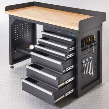 Datona® Werkbank PRO - bamboe werkblad - 6 lades - 150 cm -  Zwart