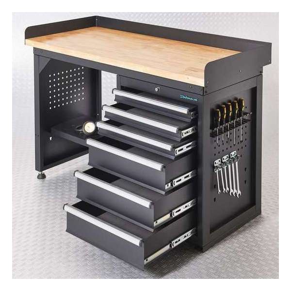 Datona® Werkbank PRO - bamboe werkblad - 6 lades - 150 cm - Zwart Datona® Werkbank PRO - bamboe werkblad - 6 lades - 150 cm - Zwart