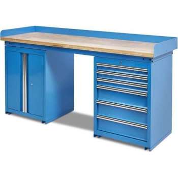 Datona® Werkbank PRO eiken - 6 lades - opbergkast - 200 cm -  Blauw