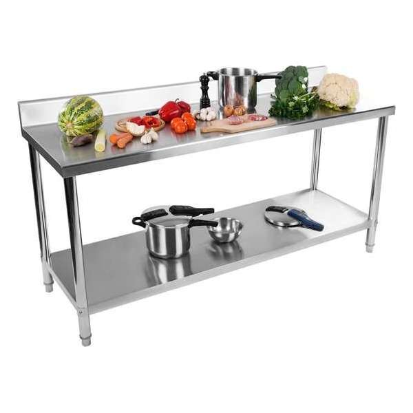 Royal Catering Werktafel – rvs werktafel - 200 x 60 cm - opstaande rand - 195 kg capaciteit Royal Catering Werktafel – rvs werktafel - 200 x 60 cm - opstaande rand - 195 kg capaciteit