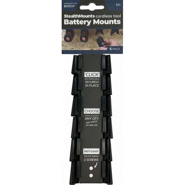 StealthMounts BM-BO108-BLK-6 Accuhouder voor Bosch 10.8/12V - Zwart - 6-pack StealthMounts BM-BO108-BLK-6 Accuhouder voor Bosch 10.8/12V - Zwart - 6-pack