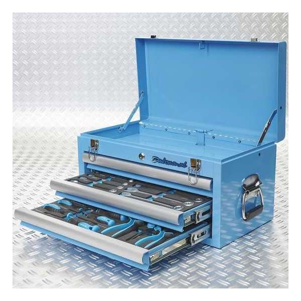 Datona® Gereedschapskist - Drie Lades - 2 Lades Gevuld Met Gereedschap - Licht - Blauw Datona® Gereedschapskist - Drie Lades - 2 Lades Gevuld Met Gereedschap - Licht - Blauw