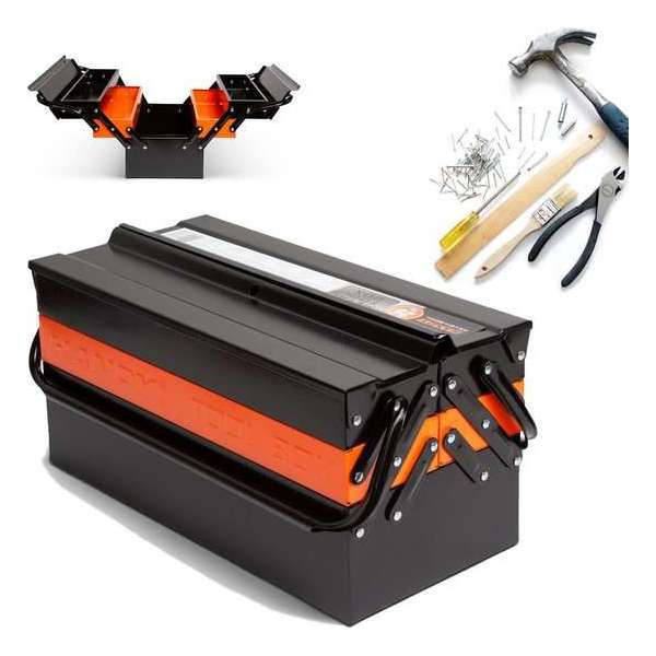 HANDY - Gereedschapskoffer Leeg / Gereedschapskist Metaal - Zwart/Oranje - 430 x 210 x 200 mm - Cadeau Mannen HANDY - Gereedschapskoffer Leeg / Gereedschapskist Metaal - Zwart/Oranje - 430 x 210 x 200 mm - Cadeau Mannen