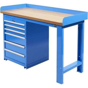 Datona® Werkbank PRO - bamboe werkblad - 6 lades - 150 cm -  Blauw
