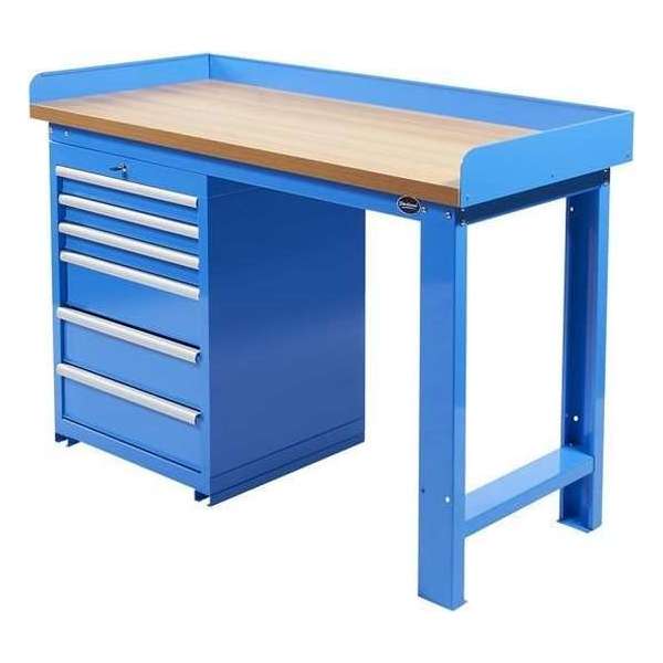 Datona® Werkbank PRO - bamboe werkblad - 6 lades - 150 cm -  Blauw