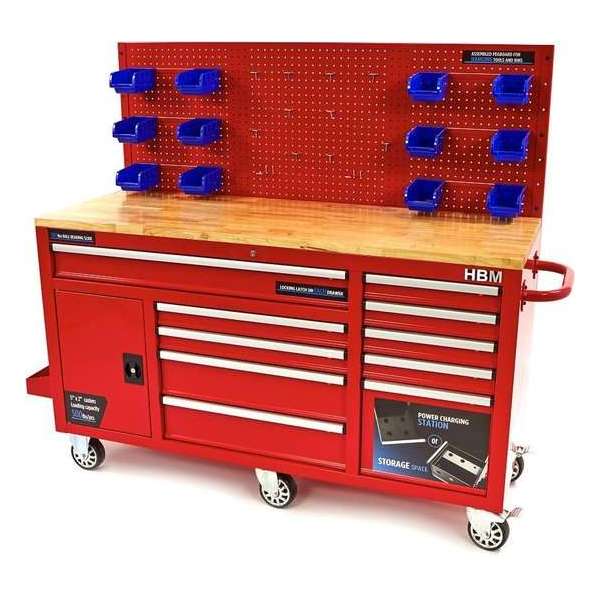 158 cm. 10 Laden Werkbank met Deur en Achterwand – ROOD 158 cm. 10 Laden Werkbank met Deur en Achterwand – ROOD