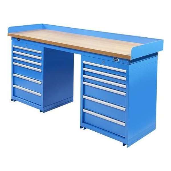 Datona® Werkbank PRO - eiken werkblad - 12 lades - 200 cm - Blauw Datona® Werkbank PRO - eiken werkblad - 12 lades - 200 cm - Blauw