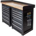 Datona® Werkbank PRO - eiken werkblad - 12 lades - 150 cm -  Zwart