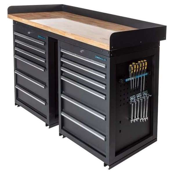 Datona® Werkbank PRO - eiken werkblad - 12 lades - 150 cm - Zwart Datona® Werkbank PRO - eiken werkblad - 12 lades - 150 cm - Zwart