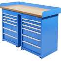 Datona® Werkbank PRO - eiken werkblad - 12 lades - 150 cm -  Blauw