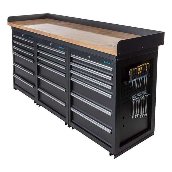 Datona® Werkbank PRO - eiken werkblad - 18 lades - 200 cm - Zwart Datona® Werkbank PRO - eiken werkblad - 18 lades - 200 cm - Zwart