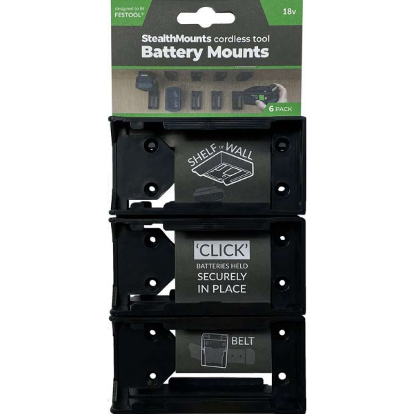 StealthMounts BM-FT18-BLK-6 Accuhouder voor Festool 18V - Zwart - 6-pack StealthMounts BM-FT18-BLK-6 Accuhouder voor Festool 18V - Zwart - 6-pack