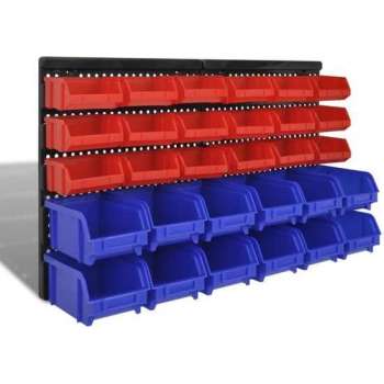 Opbergrek voor aan de wand blauw en rood 30-delig