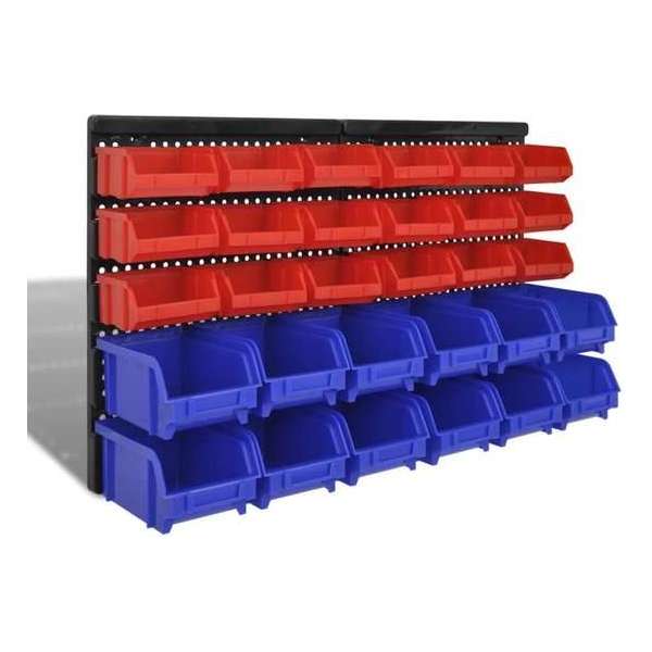 Opbergrek voor aan de wand blauw en rood 30-delig
