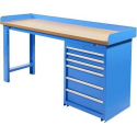 Datona® Werkbank PRO - bamboe werkblad - 6 lades - 200 cm -  Blauw