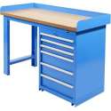 Datona® Werkbank PRO - eiken werkblad - 6 lades - 150 cm -  Blauw