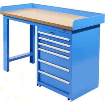 Datona® Werkbank PRO - eiken werkblad - 6 lades - 150 cm -  Blauw