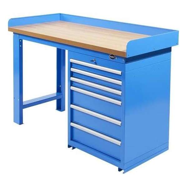 Datona® Werkbank PRO - eiken werkblad - 6 lades - 150 cm - Blauw Datona® Werkbank PRO - eiken werkblad - 6 lades - 150 cm - Blauw