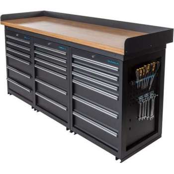Datona® Werkbank PRO - bamboe werkblad - 18 lades - 200 cm -  Zwart