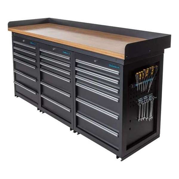 Datona® Werkbank PRO - bamboe werkblad - 18 lades - 200 cm - Zwart Datona® Werkbank PRO - bamboe werkblad - 18 lades - 200 cm - Zwart