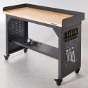 Datona® Werkbank PRO - eiken werkblad - legbord verrijdbaar - 150 cm -  Zwart